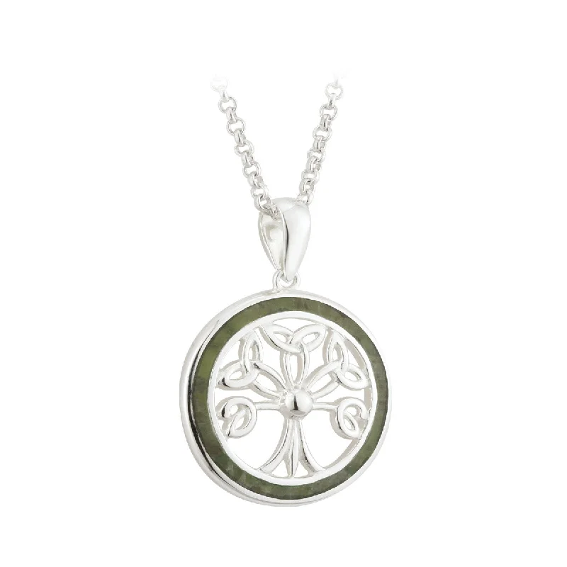 Anchor - Pendant Necklaces with Nautical - Themed Rope ChainsCONNEMARA MARBLE IRISH TREE OF LIFE ROUND PENDANT