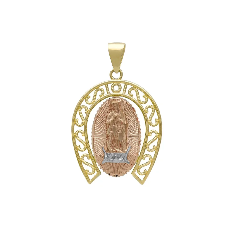 Bone - Carved Pendants with Tribal - Inspired SymbolsTri Tone Diamond Cut Horseshoe Guadalupe Pendant (14K)