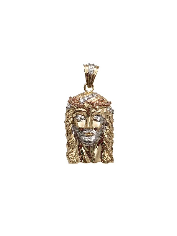 Copper Pendants with Hammered and Patinated FinishesTri-Tone Jesus Head Pendant (14K)