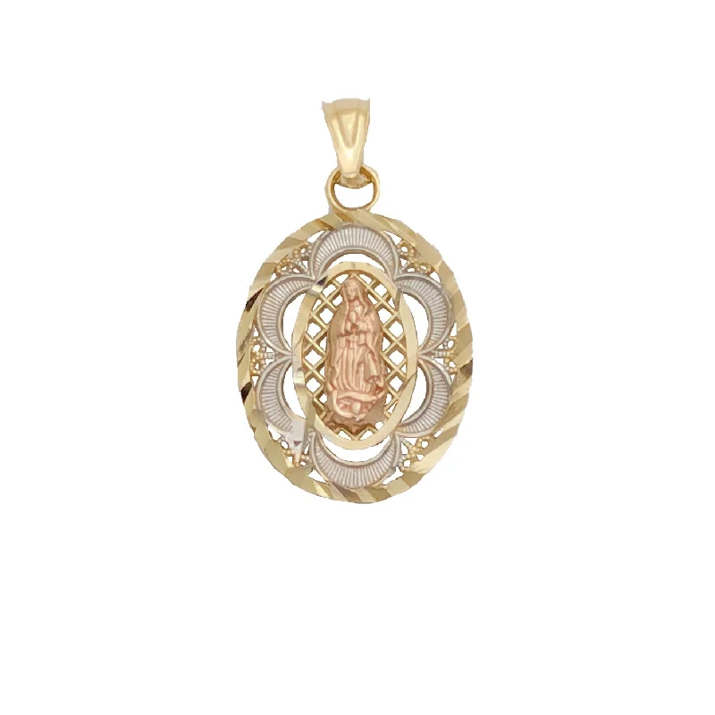 Resin Pendants with Encapsulated Butterfly WingsTricolor Diamond-cuts Virgin Mary Oval Pendant (14K)