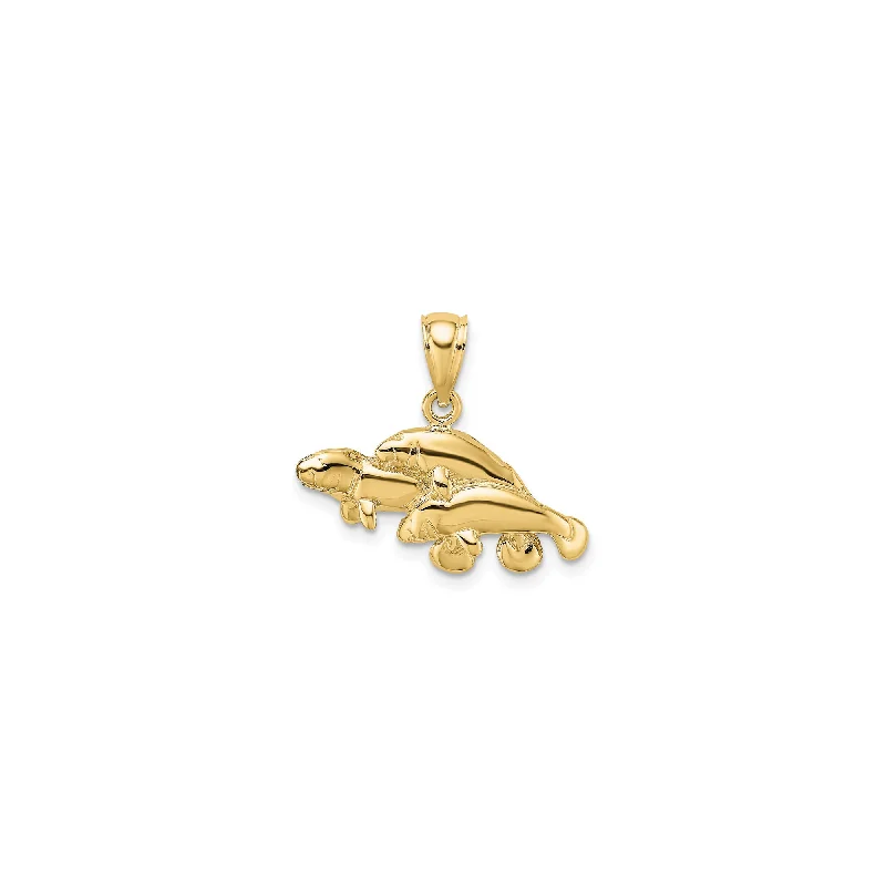 Leather - Wrapped Pendants with Brass Stud EmbellishmentsTriple Manatee Pendant (14K)