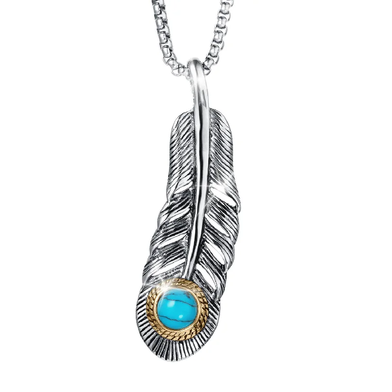 Mermaid - Tail Pendant Necklaces with Iridescent Abalone Shell InlaysTurquoise Feather Pendant