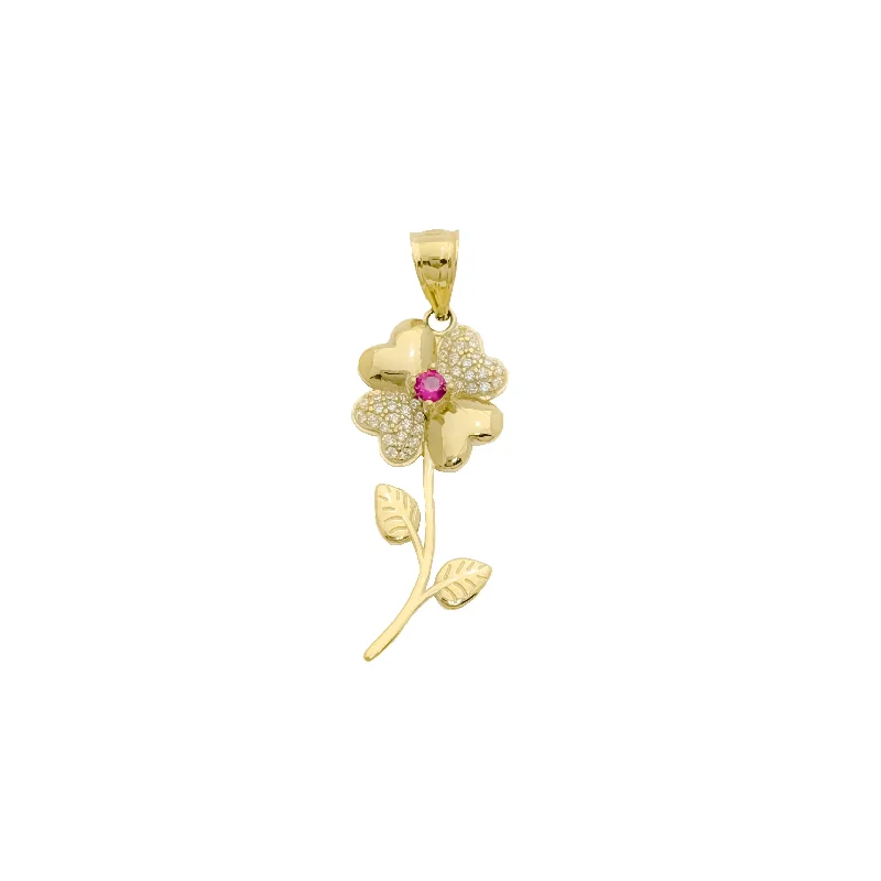 Hand - Carved Wooden Pendants with Folk - Art MotifsTwo-Tone Four-Clever Flower CZ Pendant (14K)