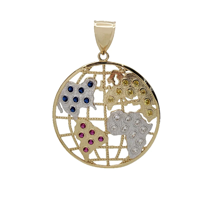 Coral - Trimmed Pendants with Seashell and Pearl AccentsTwo-Tone Zirconia World Pendant (14K)