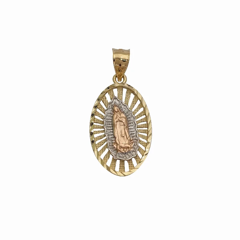 Crystal - Encrusted Pendants in the Shape of a CrownVirgin Mary Tri-Tone Oval Pendant (14K)