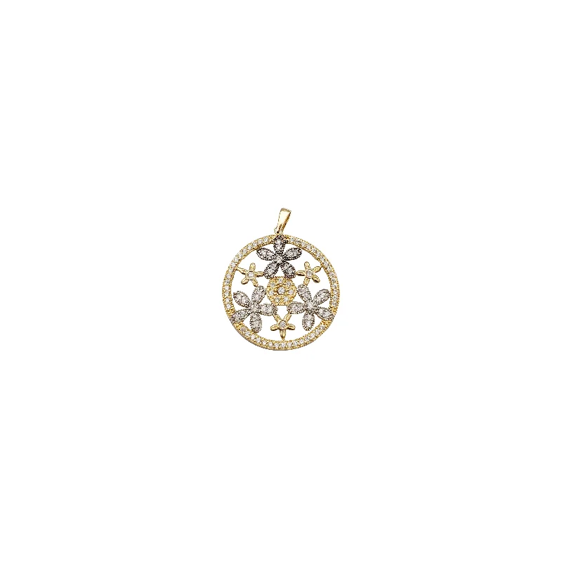 Sterling Silver Pendants with Hand - Engraved Family CrestsYellow Gold Iced Out Flower Pendant (14K)