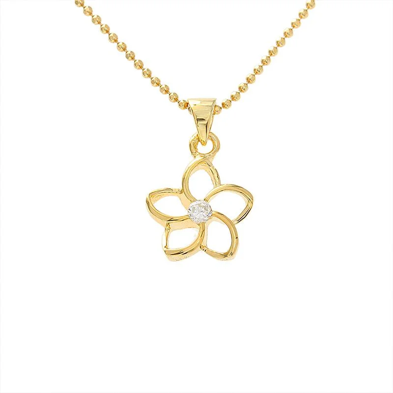 Medallion - Pendant Necklaces with Intricate Relief - Style ArtworkSterling Silver Yellow Gold Plated Floating Plumeria with CZ Pendant (S/L) (Chain Sold Separately)