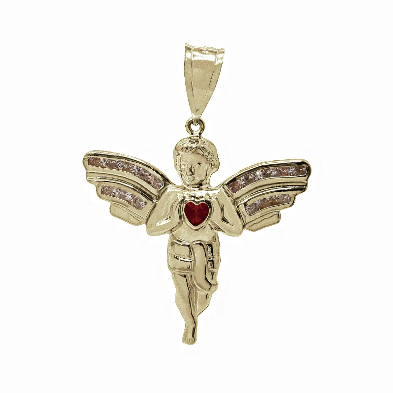 Rose - Quartz Pendants with Heart - Shaped CutoutsZirconia Angel With Heart Red Pendant (14K)