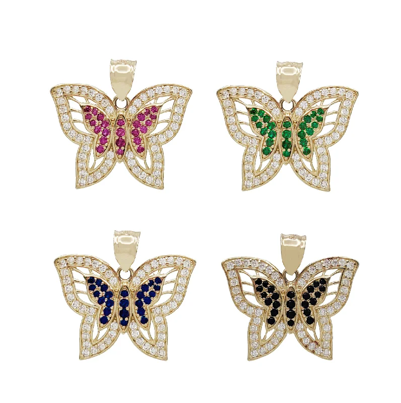 Opal - Set Pendants with Iridescent Fire - Opal CentersZirconia Butterfly Pendant (14K)