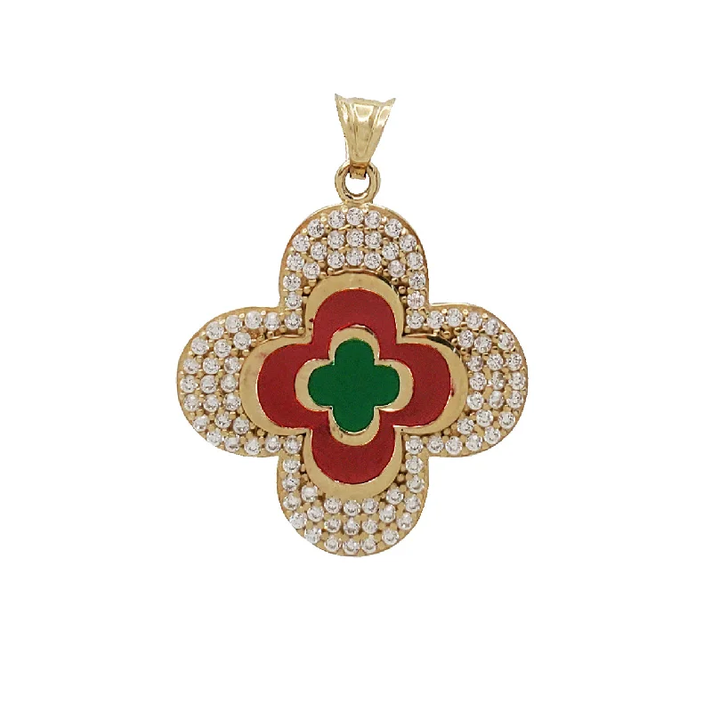 Turquoise - Inlaid Pendants with Southwest - Style Geometric PatternsZirconia Flower With Evil Eye Pendant (14K)