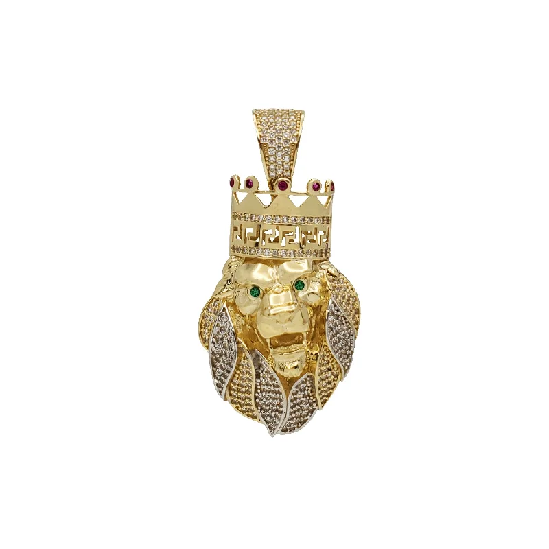 Leather - Wrapped Pendants with Brass Stud EmbellishmentsZirconia Lion Head Pendant (14K)