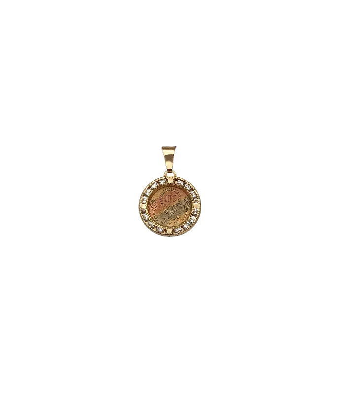 Recycled Metal Pendants with Upcycled Jewelry ComponentsZirconia Medallion First Communion Pendant (14K)