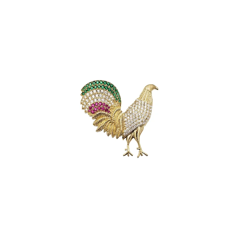 Opal - Set Pendants with Iridescent Fire - Opal CentersZirconia Rooster Pendant  (14K)